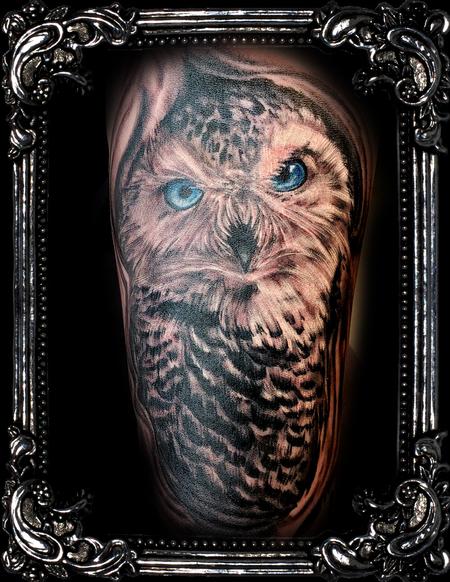 Tattoos - Black and Gray Owl Tattoo - 140177